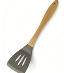 Shopify Product Images & Descriptions for European & American Markets Light Gray Wooden Handle Silicone Slotted Spatula Collection