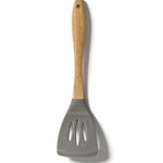 Shopify Product Images & Descriptions for European & American Markets Light Gray Wooden Handle Silicone Slotted Spatula Collection