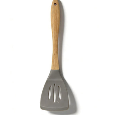 Shopify Product Images & Descriptions for European & American Markets Light Gray Wooden Handle Silicone Slotted Spatula Collection