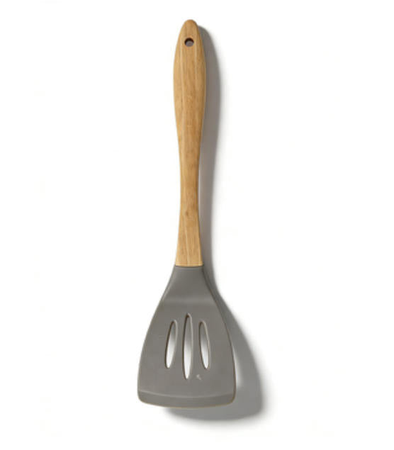 Shopify Product Images & Descriptions for European & American Markets Light Gray Wooden Handle Silicone Slotted Spatula Collection