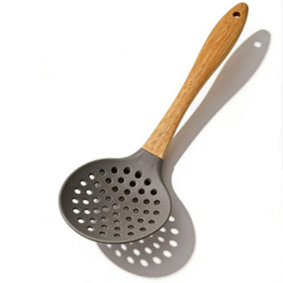 Shopify Product Images & Descriptions for European & American Markets Light Gray Wooden Handle Silicone Skimmer Ladle Collection