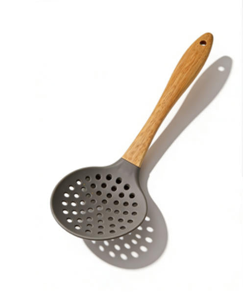 Shopify Product Images & Descriptions for European & American Markets Light Gray Wooden Handle Silicone Skimmer Ladle Collection