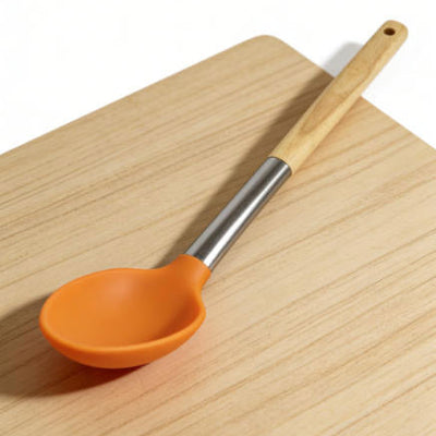 Professional Heat Resistant Silicone Spoon with Natural Wood Handle - BPA Free, Non-Stick Cooking Tool