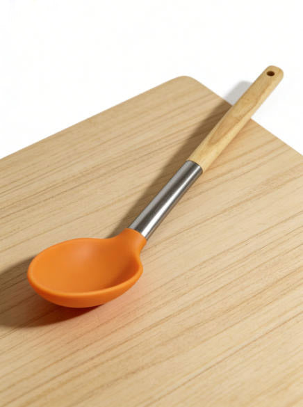 Professional Heat Resistant Silicone Spoon with Natural Wood Handle - BPA Free, Non-Stick Cooking Tool