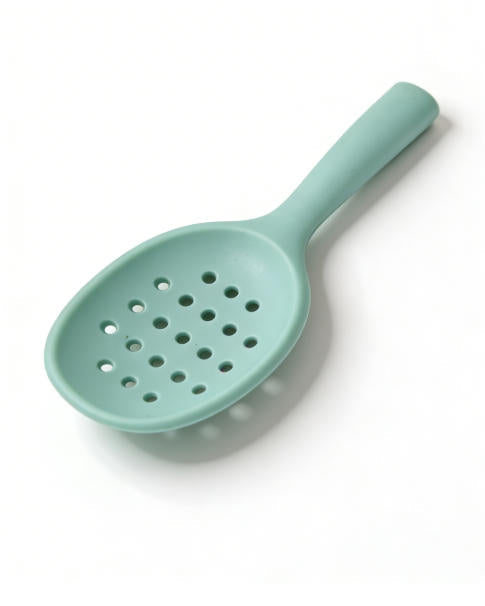 Premium Heat-Resistant Pastel Light Blue Silicone Slotted Spoon - Modern Kitchen Tool