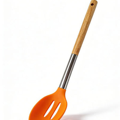 Premium Heat-Resistant Orange Silicone Slotted Spoon - Professional Kitchen Tool