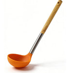 Premium Soup Ladle with Light Yellow Wood Handle - Professional Kitchen Tool