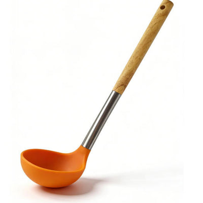 Premium Soup Ladle with Light Yellow Wood Handle - Professional Kitchen Tool