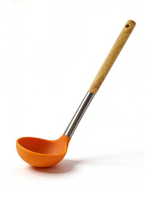 Premium Soup Ladle with Light Yellow Wood Handle - Professional Kitchen Tool