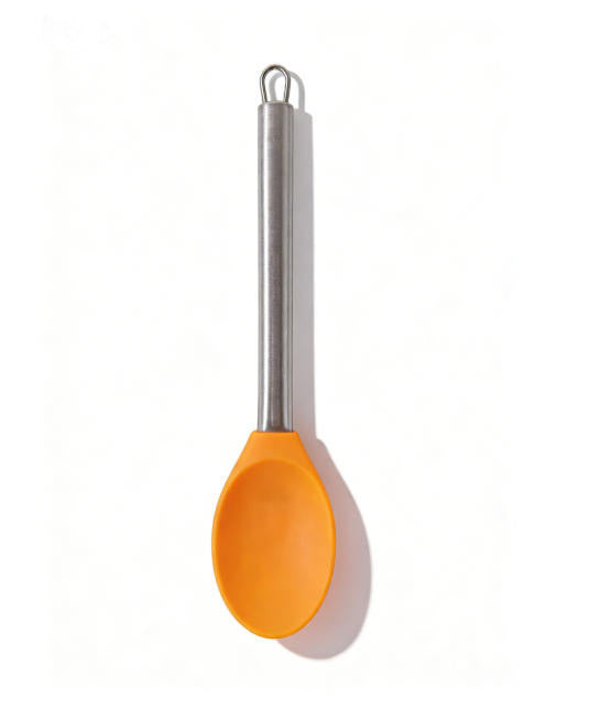 Premium Food-Grade Silicone Spoon – Heat Resistant Kitchen Utensil with Stainless Steel Handle, Elegant Orange Design
