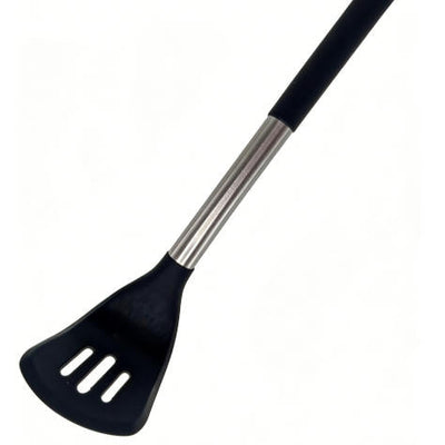 Premium Food-Grade Silicone Slotted Turner – Heat Resistant Kitchen Utensil with Anti-Scald Handle, Professional Black Design