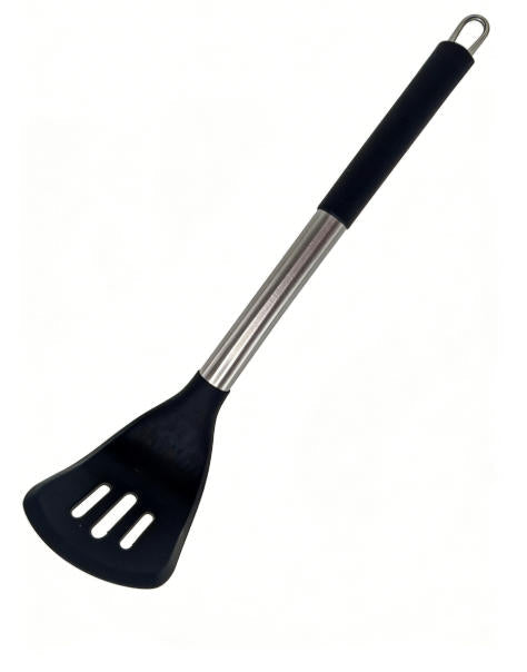 Premium Food-Grade Silicone Slotted Turner – Heat Resistant Kitchen Utensil with Anti-Scald Handle, Professional Black Design