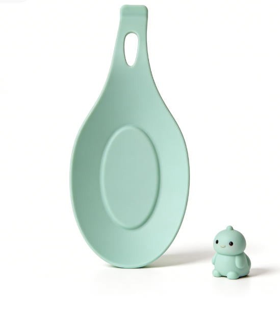 Premium Food-Grade Silicone Spatula Rest – Heat Resistant Kitchen Utensil Holder, Elegant Mint Green Design