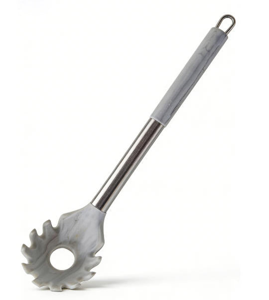 Food-Grade Silicone Pasta Server with Marble Handle - Heat Resistant Spaghetti Fork