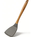 Food-Grade Silicone Spatula with Natural Wooden Handle - Heat Resistant Non-Stick Turner