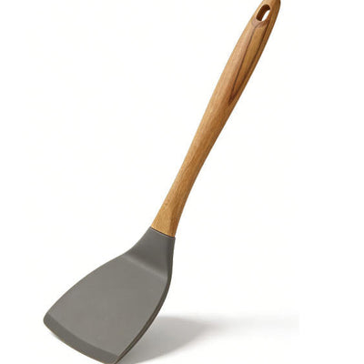 Food-Grade Silicone Spatula with Natural Wooden Handle - Heat Resistant Non-Stick Turner