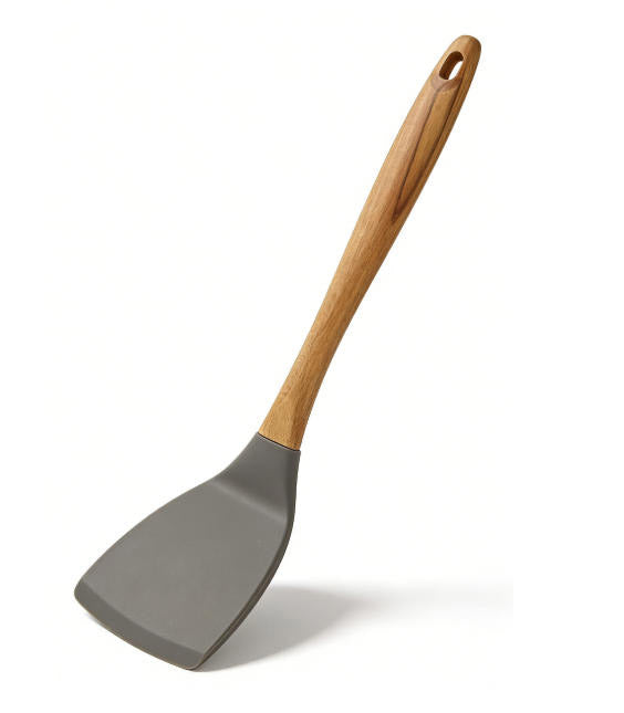 Food-Grade Silicone Spatula with Natural Wooden Handle - Heat Resistant Non-Stick Turner