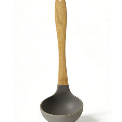 Natural Wood Handle Silicone Ladle - Food Grade Heat Resistant Soup Ladle