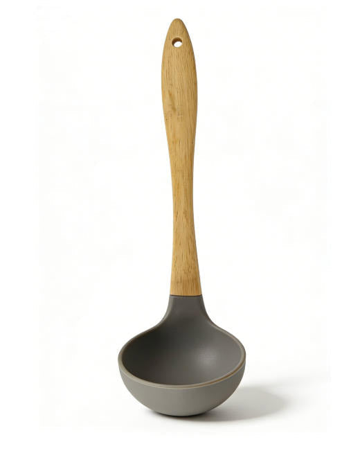 Natural Wood Handle Silicone Ladle - Food Grade Heat Resistant Soup Ladle