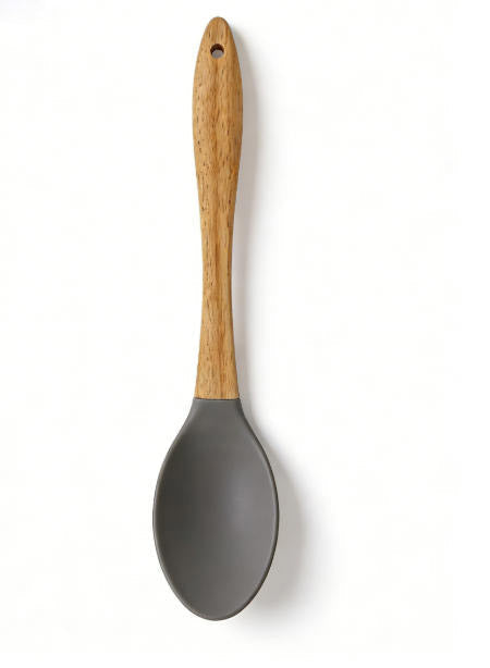 Natural Wood Handle Silicone Spoon - Food Grade Heat Resistant Cooking Spoon