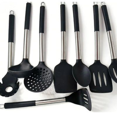 8-Piece Silicone Cooking Utensil Set - Heat Resistant Non-stick Kitchen Utensils with Stainless Steel Handles