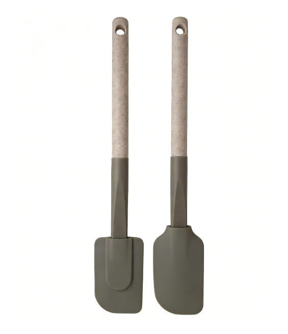 2-Piece Silicone Spatula Set - Heat Resistant Non-stick Turner with Wheat Straw Handles