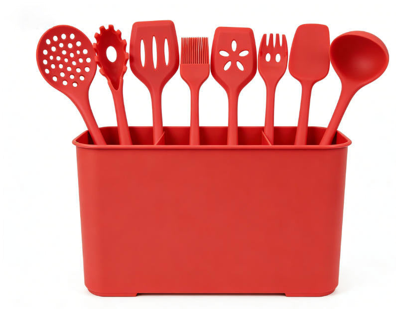 10-Piece Red Silicone Cooking Utensil Set - Heat Resistant Non-stick Kitchen Tools