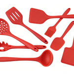 10-Piece Red Silicone Cooking Utensil Set - Heat Resistant Non-stick Kitchen Tools