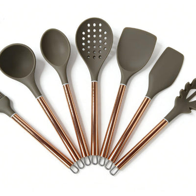 7-Piece Rose Gold & Grey Silicone Kitchen Utensil Set - Heat Resistant Non-stick Cooking Tools