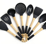 7-Piece Silicone Cooking Utensils with Ergonomic Wooden Handles Product Description