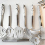 8-Piece Silicone Kitchen Utensil Set with Marble Pattern Handles - Heat Resistant Non-stick Cooking Tools